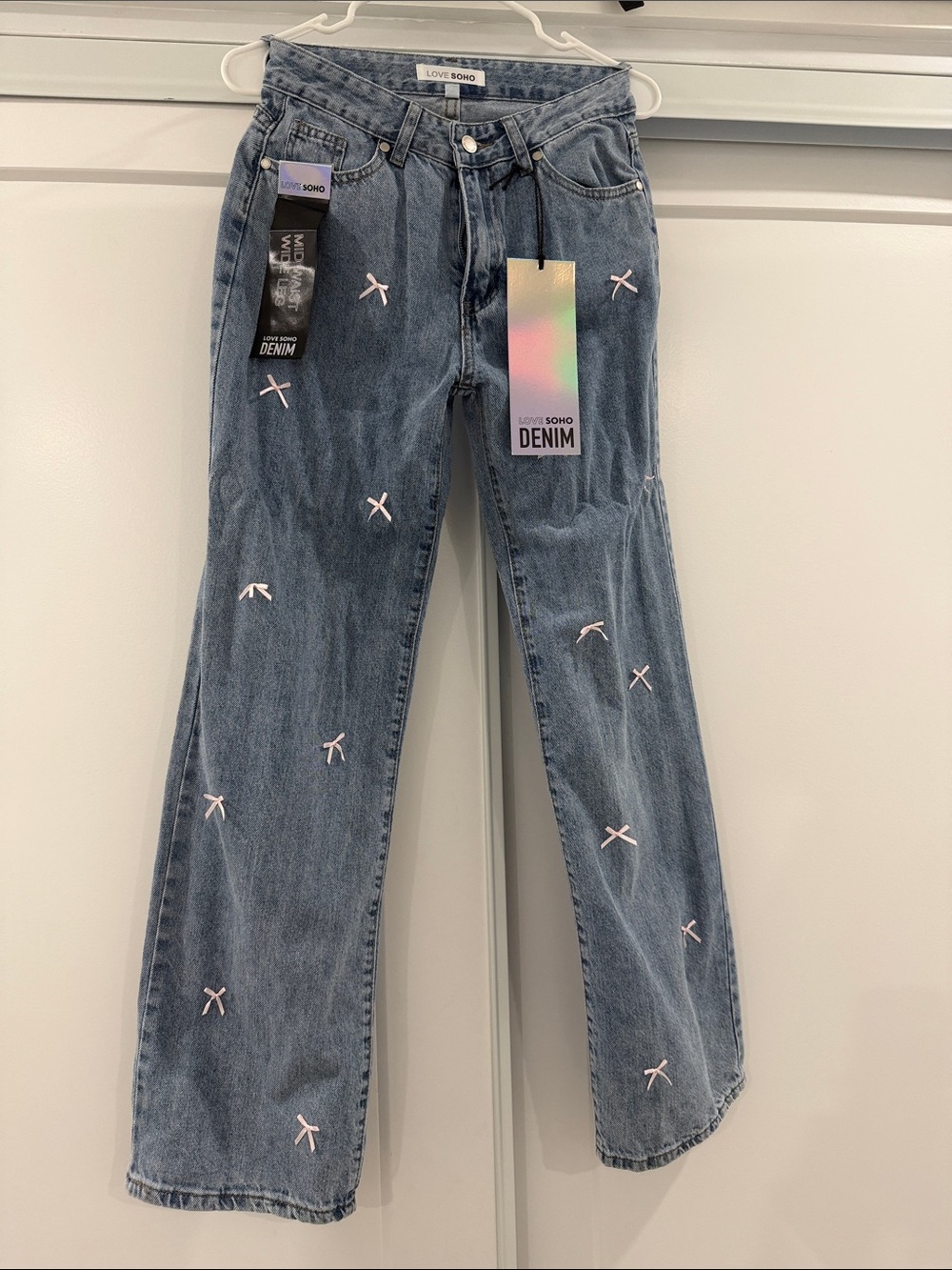 Blue Embroidered Straight-Leg Jeans